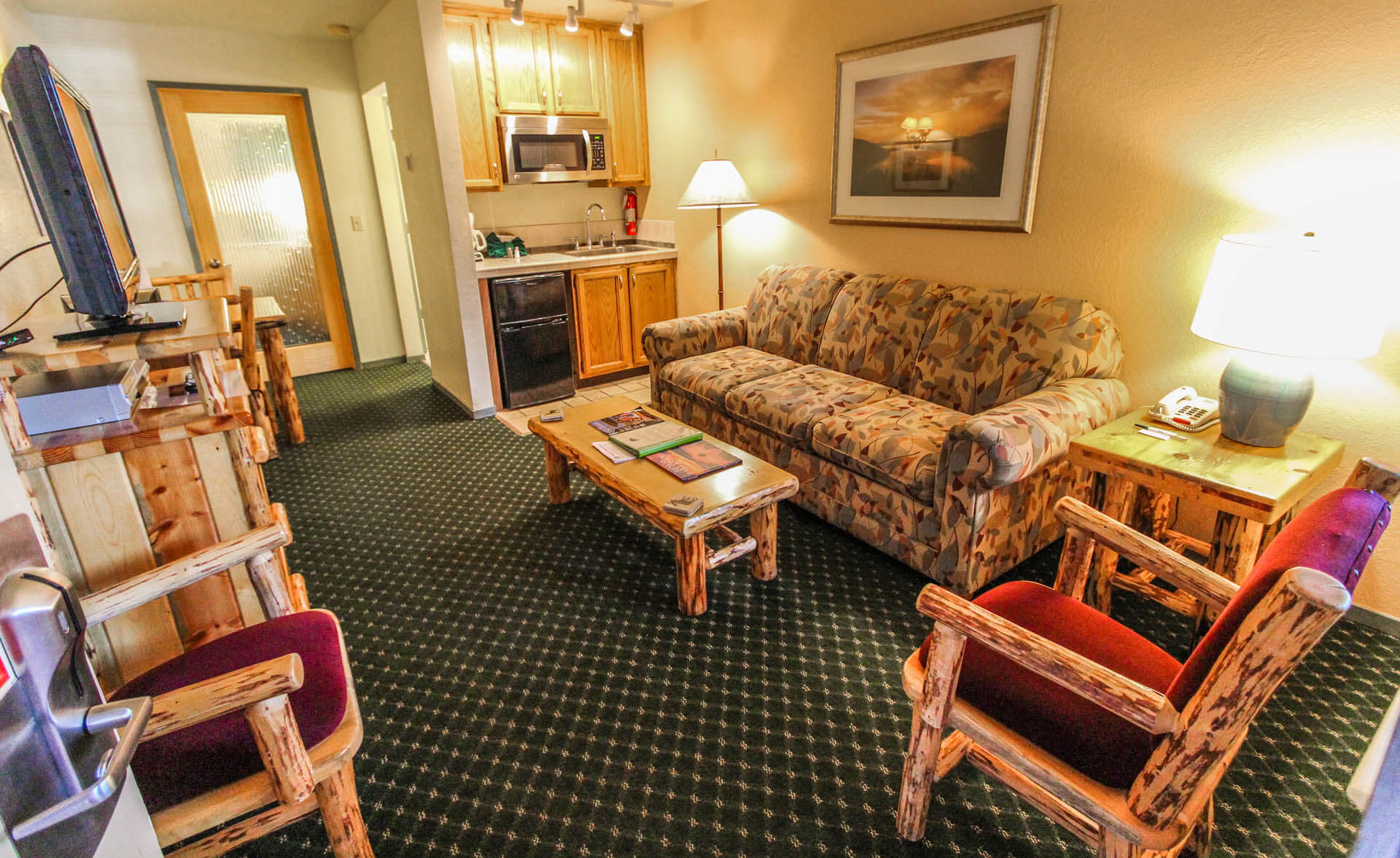 A furnished Living Room at VRI's The Lodge at Lake Tahoe in California.